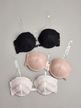 Conjunto de 3 piezas sujetador con aros de encaje para mujeres
