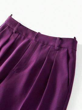 Motf premium pantalones de pierna ancha con pliegues plegados, bolsillos inclinados, cinturon