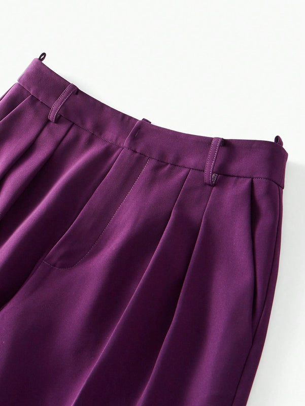 Motf premium pantalones de pierna ancha con pliegues plegados, bolsillos inclinados, cinturon