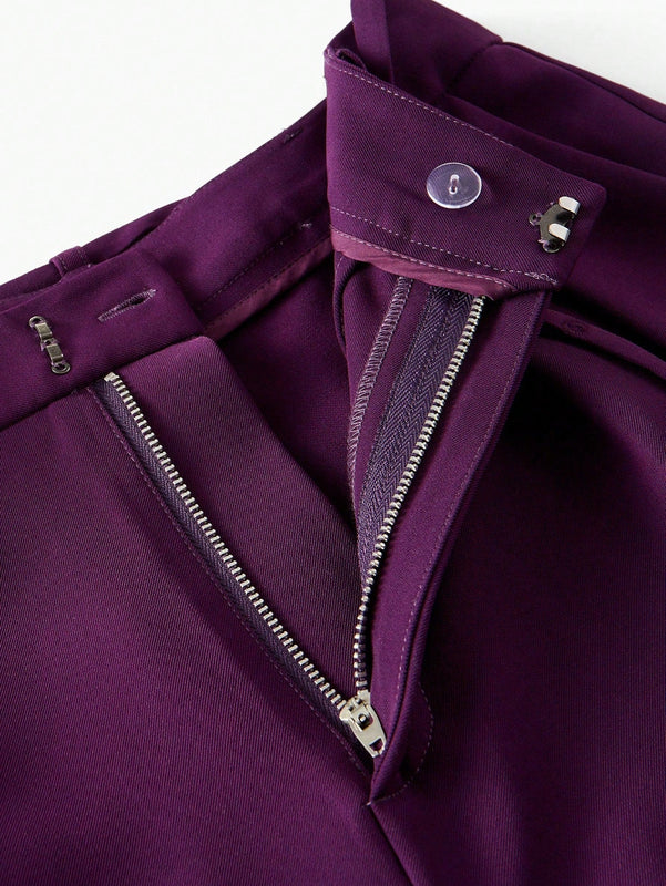 Motf premium pantalones de pierna ancha con pliegues plegados, bolsillos inclinados, cinturon