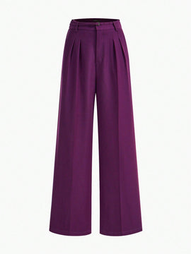 Motf premium pantalones de pierna ancha con pliegues plegados, bolsillos inclinados, cinturon
