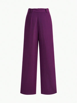 Motf premium pantalones de pierna ancha con pliegues plegados, bolsillos inclinados, cinturon