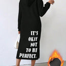Relaxiva vestido sudadera casual de felpa con capucha, manga larga, bajo con abertura, cordon ajustable, estampado de lema para mujer, otono/invierno