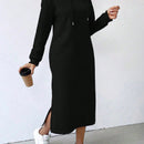Relaxiva vestido sudadera casual de felpa con capucha, manga larga, bajo con abertura, cordon ajustable, estampado de lema para mujer, otono/invierno