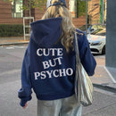 Ezwear sudadera holgada con grafico impreso "cute but psycho" de estilo minimalista casual, apta para otono e invierno