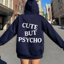 Ezwear sudadera holgada con grafico impreso "cute but psycho" de estilo minimalista casual, apta para otono e invierno
