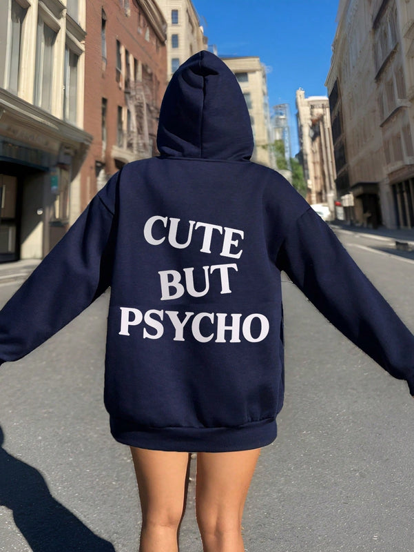 Ezwear sudadera holgada con grafico impreso "cute but psycho" de estilo minimalista casual, apta para otono e invierno