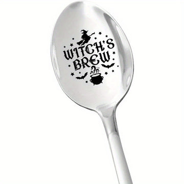Cuchara de Acero Inoxidable Grabada de Brebaje de Bruja, 1pc - Revolvedor de Café y Chocolate Caliente, Perfecto para Regalos de Halloween, Acción de Gracias, Navidad