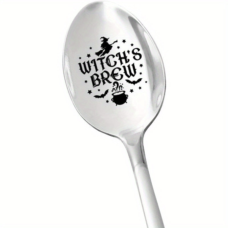 Cuchara de Acero Inoxidable Grabada de Brebaje de Bruja, 1pc - Revolvedor de Café y Chocolate Caliente, Perfecto para Regalos de Halloween, Acción de Gracias, Navidad
