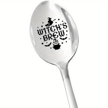 Cuchara de Acero Inoxidable Grabada de Brebaje de Bruja, 1pc - Revolvedor de Café y Chocolate Caliente, Perfecto para Regalos de Halloween, Acción de Gracias, Navidad