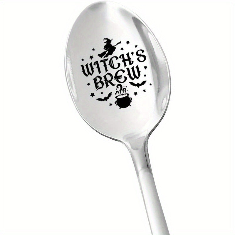 Cuchara de Acero Inoxidable Grabada de Brebaje de Bruja, 1pc - Revolvedor de Café y Chocolate Caliente, Perfecto para Regalos de Halloween, Acción de Gracias, Navidad