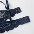 Underwear&sleepwear basics juego de lenceria de 3 piezas/set de sujetador de contraste de encaje de unicolor para mujer