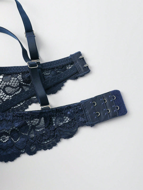 Underwear&sleepwear basics juego de lenceria de 3 piezas/set de sujetador de contraste de encaje de unicolor para mujer