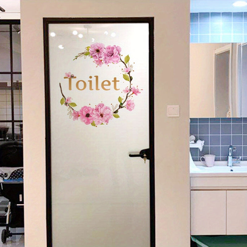 Decoración Creativa para Puerta de Baño, Papel Pintado con Flores, Adorno para Baño