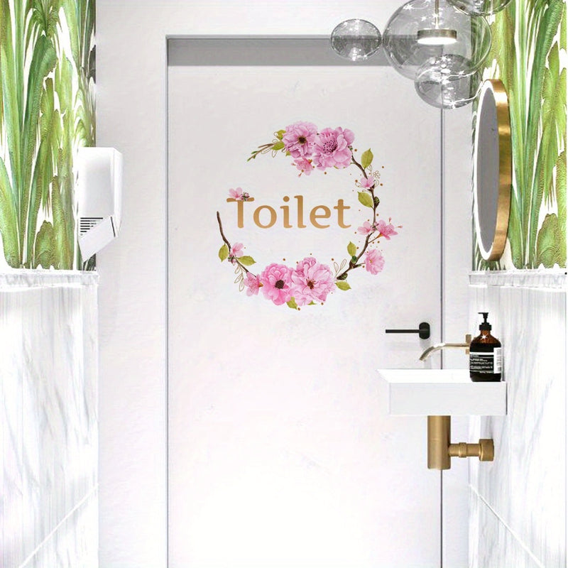 Decoración Creativa para Puerta de Baño, Papel Pintado con Flores, Adorno para Baño