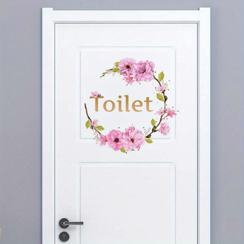 Decoración Creativa para Puerta de Baño, Papel Pintado con Flores, Adorno para Baño