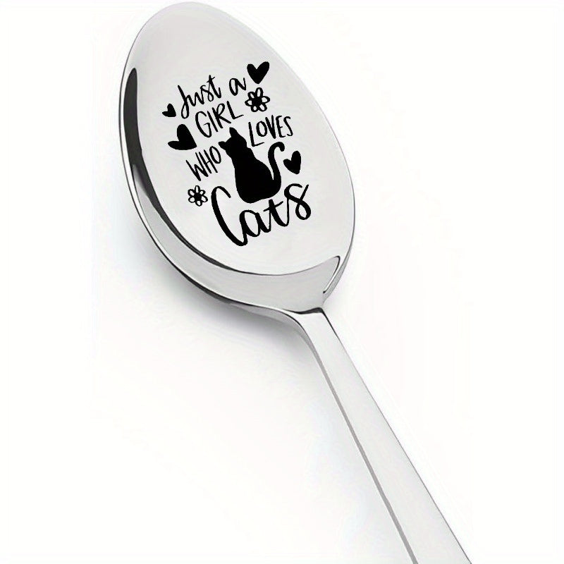 Cuchara para café grabada en acero inoxidable para amantes de los gatos - Regalo perfecto para el Día de San Valentín o la vuelta a clases