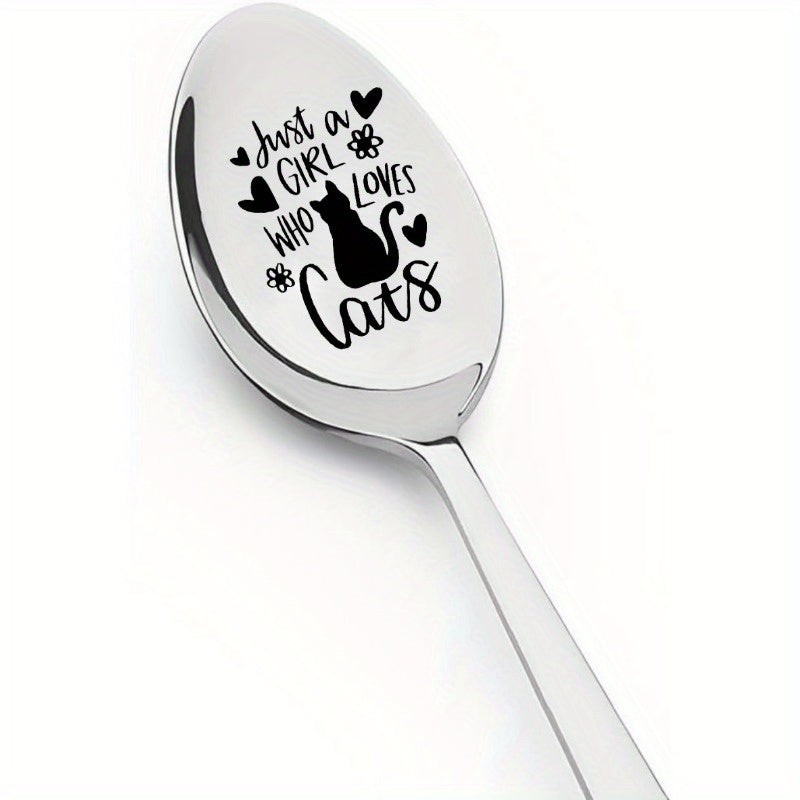 Cuchara para café grabada en acero inoxidable para amantes de los gatos - Regalo perfecto para el Día de San Valentín o la vuelta a clases