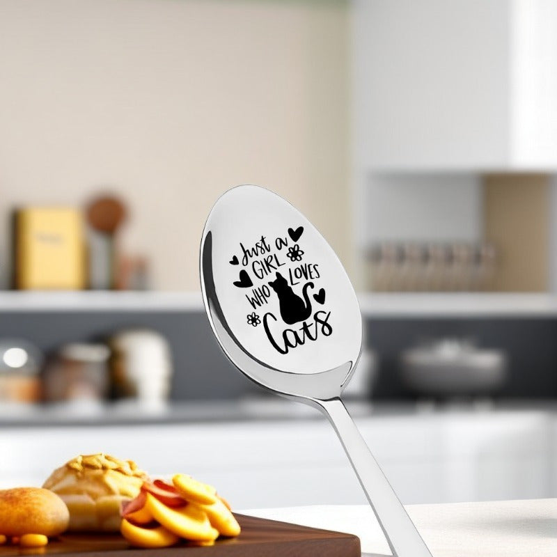 Cuchara para café grabada en acero inoxidable para amantes de los gatos - Regalo perfecto para el Día de San Valentín o la vuelta a clases