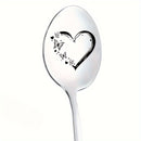 1 cuchara de acero inoxidable pulido con acabado de espejo y grabado - Cuchara de café, helado y regalo con diseño de corazón y mariposas - Ideal para enamorados, día del padre, cumpleaños, aniversario, día de la madre