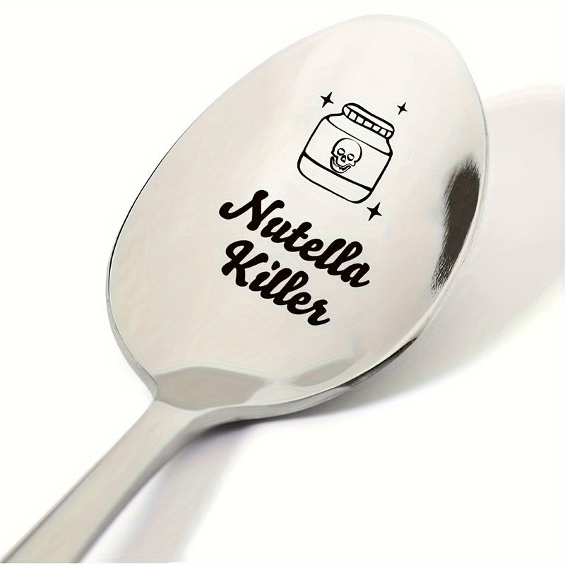1 pieza de cuchara única de acero inoxidable, grabada con información para amantes de la mantequilla de maní, para regalo de cumpleaños o Navidad.