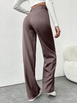 Tall pantalones sueltos de traje a rayas con botones delanteros, uso casual de todos los dias