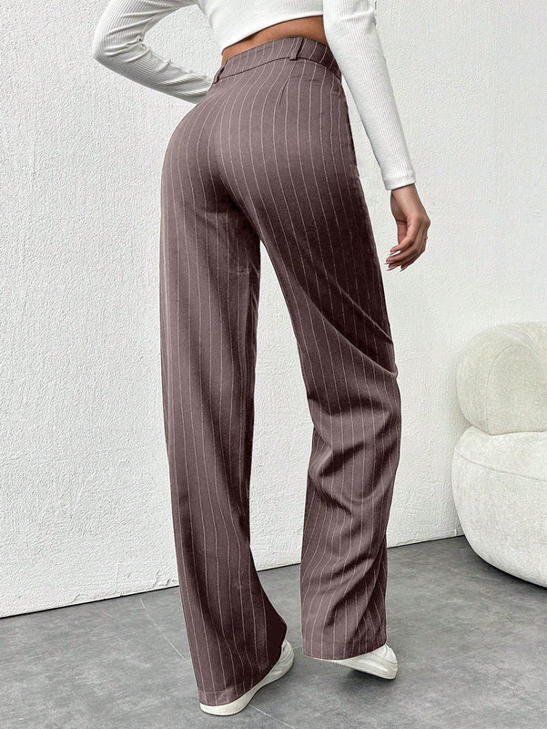 Tall pantalones sueltos de traje a rayas con botones delanteros, uso casual de todos los dias