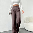 Tall pantalones sueltos de traje a rayas con botones delanteros, uso casual de todos los dias