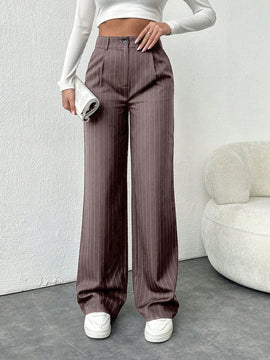 Tall pantalones sueltos de traje a rayas con botones delanteros, uso casual de todos los dias