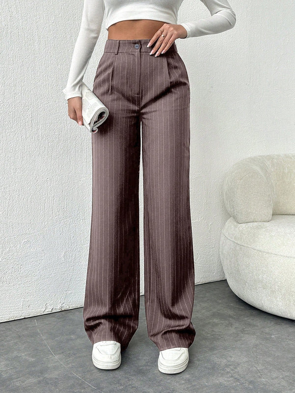 Tall pantalones sueltos de traje a rayas con botones delanteros, uso casual de todos los dias