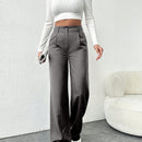 Tall pantalones sueltos de traje a rayas con botones delanteros, uso casual de todos los dias