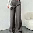 Tall pantalones sueltos de traje a rayas con botones delanteros, uso casual de todos los dias