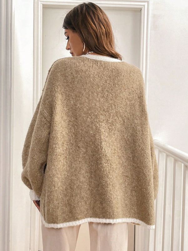 Frenchy blusa minimalista de manga larga con bolsillo y detalle de color contrastante en los bordes con lazo frontal para mujer