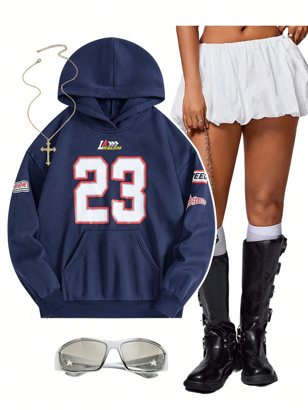 Coolane sudadera con capucha estilo deportivo de mujer con graficos impresos con numeros para otono