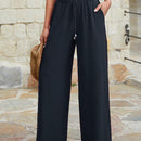 Mujeres pantalones rojos palazzo de pierna ancha con cintura elastica 339