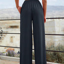 Mujeres pantalones rojos palazzo de pierna ancha con cintura elastica 339