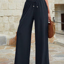 Mujeres pantalones rojos palazzo de pierna ancha con cintura elastica 339
