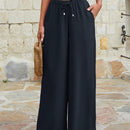 Mujeres pantalones rojos palazzo de pierna ancha con cintura elastica 339