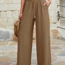 Mujeres pantalones rojos palazzo de pierna ancha con cintura elastica 339