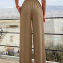 Mujeres pantalones rojos palazzo de pierna ancha con cintura elastica 339