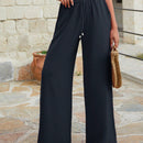 Mujeres pantalones rojos palazzo de pierna ancha con cintura elastica 339