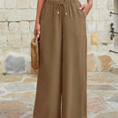 Mujeres pantalones rojos palazzo de pierna ancha con cintura elastica 339