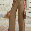 Mujeres pantalones rojos palazzo de pierna ancha con cintura elastica 339