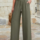 Mujeres pantalones rojos palazzo de pierna ancha con cintura elastica 339