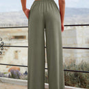Mujeres pantalones rojos palazzo de pierna ancha con cintura elastica 339