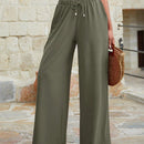 Mujeres pantalones rojos palazzo de pierna ancha con cintura elastica 339