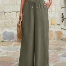 Mujeres pantalones rojos palazzo de pierna ancha con cintura elastica 339