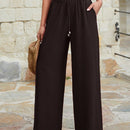 Mujeres pantalones rojos palazzo de pierna ancha con cintura elastica 339