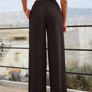 Mujeres pantalones rojos palazzo de pierna ancha con cintura elastica 339