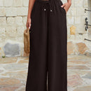 Mujeres pantalones rojos palazzo de pierna ancha con cintura elastica 339
